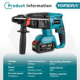 YOFIDRA 26mm Brushless Electric Hammer Drill Cordless Multifunctional Rechargeable Power Tools For Makita 18-21V Battery Pin